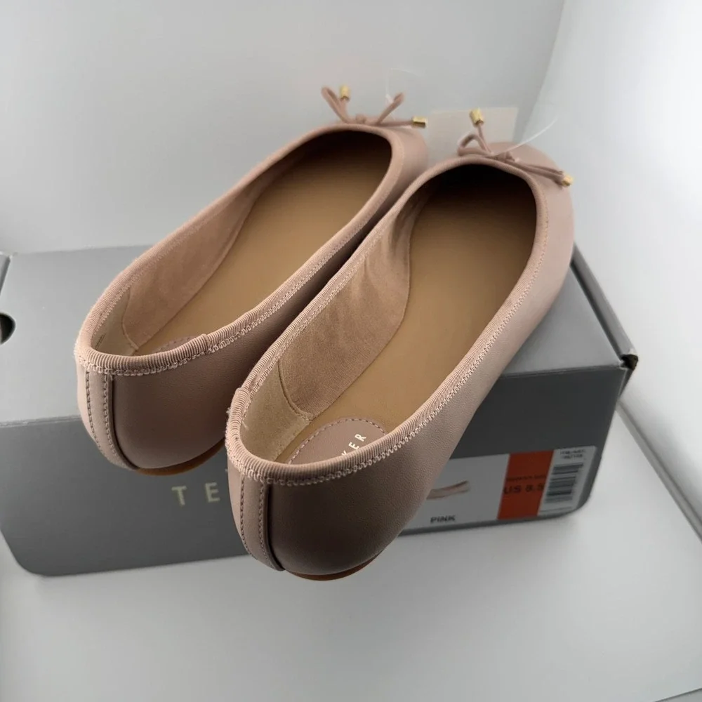 Ted Baker Ballet Flats Women 8.5 Pink NIB Bow Gold Hardware 1967199 Classic Chic
